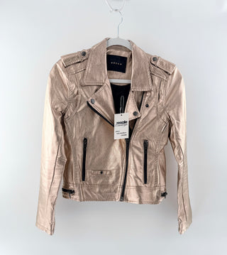 BlankNYC Metallic Faux Leather Full Zip Moto Jacket Rose Gold Women's Size XS