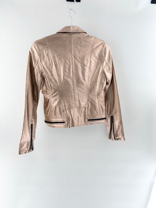 BlankNYC Metallic Faux Leather Full Zip Moto Jacket Rose Gold Women's Size XS