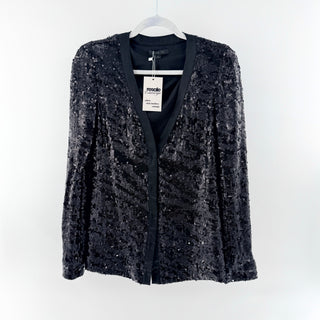 Rachel Zoe Embellished Sequin V-Neck Tailored Blazer Jacket Black Women's Medium