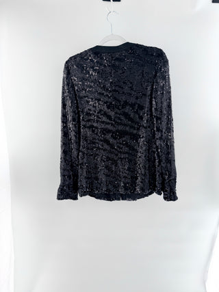 Rachel Zoe Embellished Sequin V-Neck Tailored Blazer Jacket Black Women's Medium