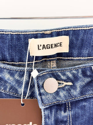 L'Agence Mid-Wash Straight Leg Denim Jeans w/ whiskering, 27