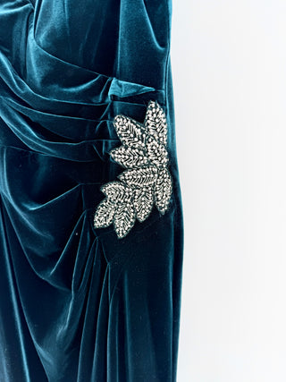 Alex Evenings Off Shoulder Embellished Fit & Flare Velvet Gown Forest Green 18
