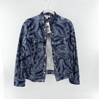 St. John Long Sleeve Button-Front Denim Jacket with Pearl Buttons Blue Womens L