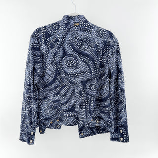 St. John Long Sleeve Button-Front Denim Jacket with Pearl Buttons Blue Womens L