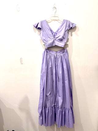 Guillermo Castro Crop Blouse Top & Tiered Maxi Skirt Set Lavender Women's Size S