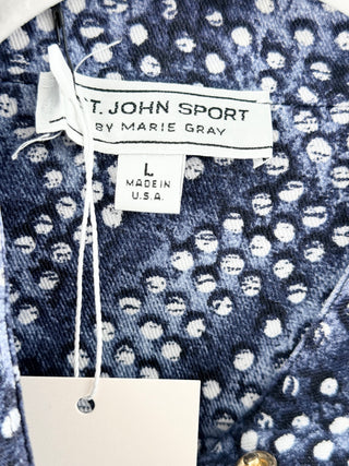St. John Long Sleeve Button-Front Denim Jacket with Pearl Buttons Blue Womens L