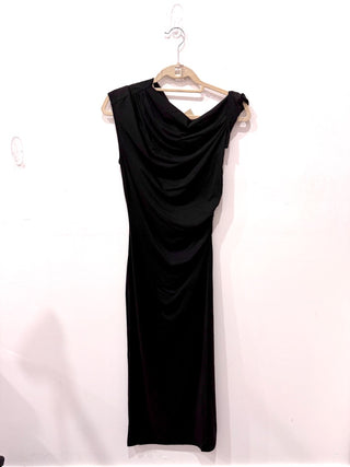 Dissh Rio Ruched Asymmetric Neck Draped Knit Bodcycon Midi Dress Washed Black S