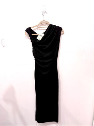 Dissh Rio Ruched Asymmetric Neck Draped Knit Bodcycon Midi Dress Washed Black S