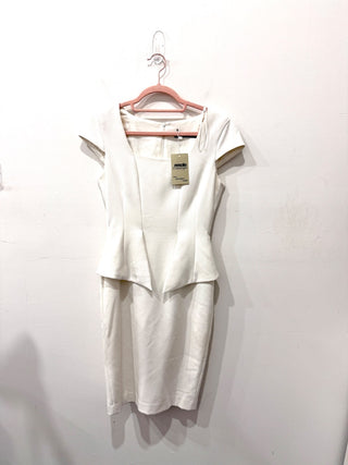 Zara Cap Sleeve Square Neck Above Knee Bodycon Sheath Dress White Women's XS