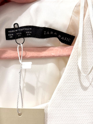 Zara Cap Sleeve Square Neck Above Knee Bodycon Sheath Dress White Women's XS