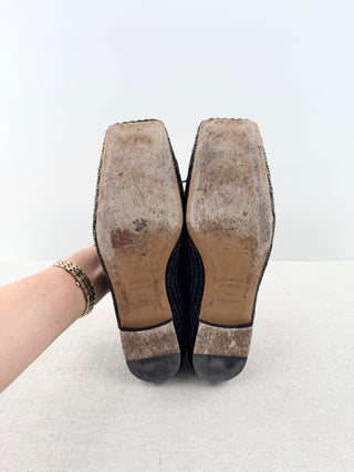 Mansur Gavriel square toe raffia flats, 39.5