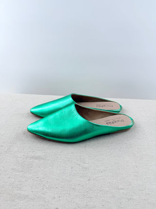Psophia metallic leather pointy toe mules, 40