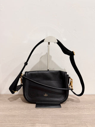 Valentino Garavani Alltime Grainy Calfskin Medium Shoulder Bag Black/Gold