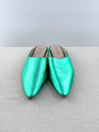 Psophia metallic leather pointy toe mules, 40