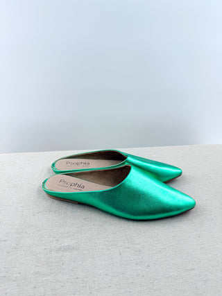 Psophia metallic leather pointy toe mules, 40