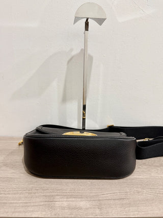 Valentino Garavani Alltime Grainy Calfskin Medium Shoulder Bag Black/Gold