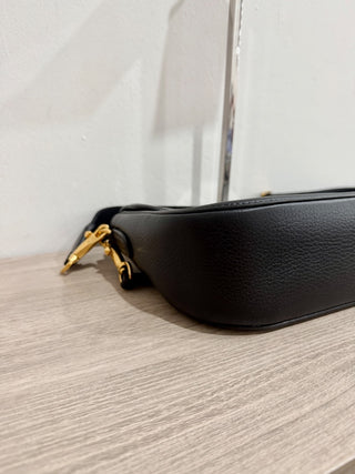 Valentino Garavani Alltime Grainy Calfskin Medium Shoulder Bag Black/Gold