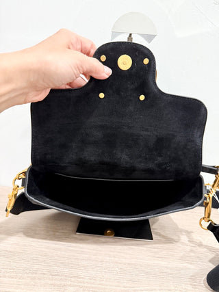 Valentino Garavani Alltime Grainy Calfskin Medium Shoulder Bag Black/Gold