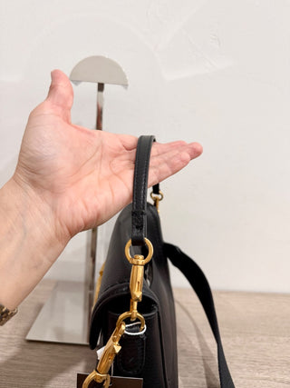 Valentino Garavani Alltime Grainy Calfskin Medium Shoulder Bag Black/Gold