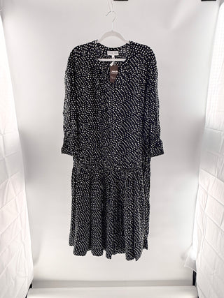A piece apart silk dot maxi dress with belt, L