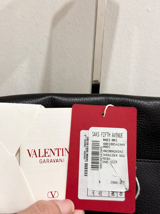 Valentino Garavani Alltime Grainy Calfskin Medium Shoulder Bag Black/Gold