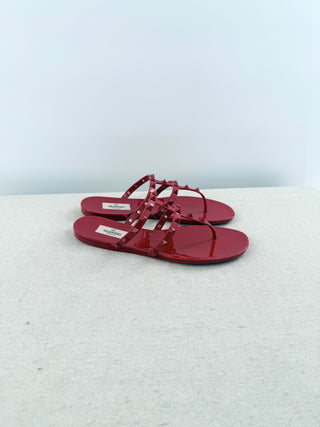 Valentino Garavani Rockstud Flat Rubber Sandal with Tonal Studs Red Womens EU 39