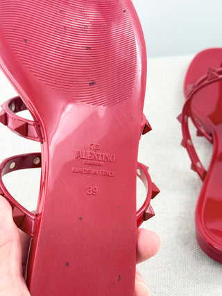 Valentino Garavani Rockstud Flat Rubber Sandal with Tonal Studs Red Womens EU 39