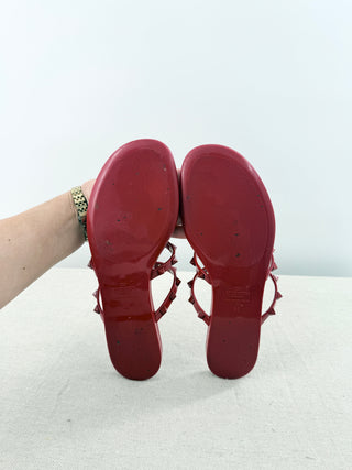 Valentino Garavani Rockstud Flat Rubber Sandal with Tonal Studs Red Womens EU 39