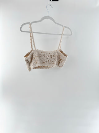 Hemant & Nandita Goa Cotton Palm Crochet Bandeau Top Cream Women's Medium