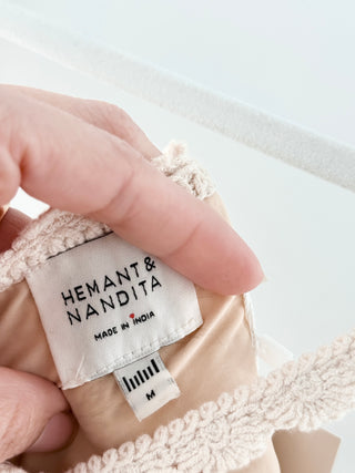 Hemant & Nandita Goa Cotton Palm Crochet Bandeau Top Cream Women's Medium