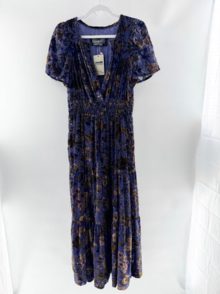 Anthropologie velvet and mesh midi dress floral, S