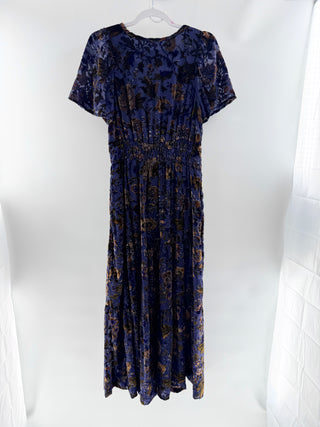 Anthropologie velvet and mesh midi dress floral, S