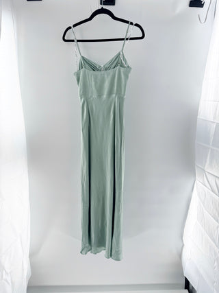 Shona Joy Alma Satin Sleeveless Lace Up Cutout Midi Dress Green Women's Size 6