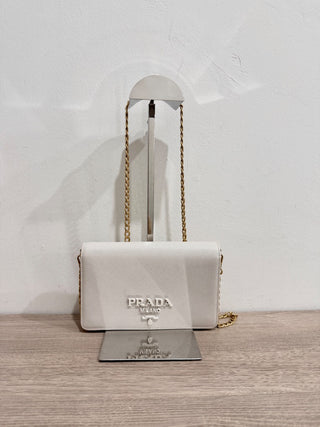 Prada saffiano leather chain wallet cross body