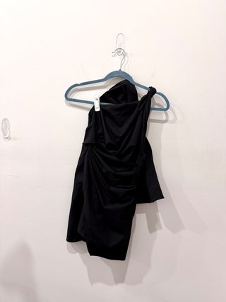 Zara Asymmetric One Shoulder Mini Dress with Twist Large Bow Ribbon Black XS