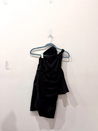 Zara Asymmetric One Shoulder Mini Dress with Twist Large Bow Ribbon Black XS
