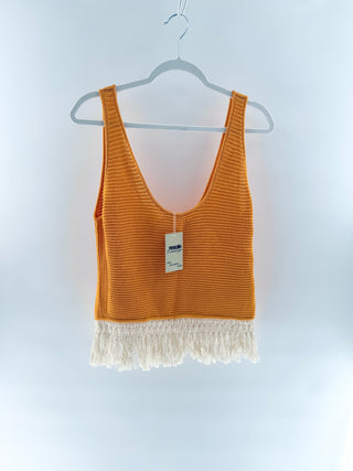 Frame crochet top with fringe, M