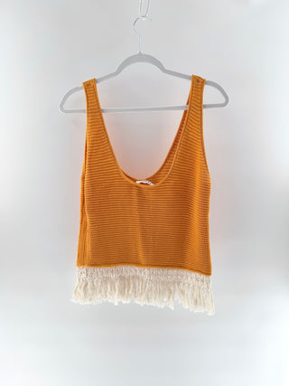 Frame crochet top with fringe, M