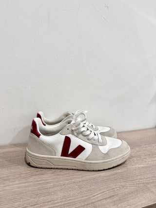 Veja V-10 B-Mesh/Suede Lace-Up Trainers Sneakers Natural Marsala Women's Size 6