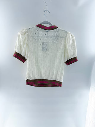 Maeve crochet polo top with contrast trim, M