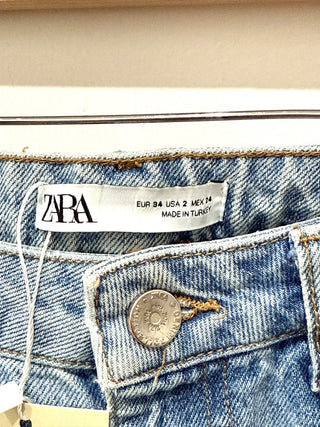 Zara High Waisted Medium Wash Denim Barrel Ankle Jeans Blue Women's Size 2