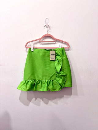 Sandro Tafetta High Waisted Ruffle Mini Skirt Bright Green Women's 38 FR / US 6