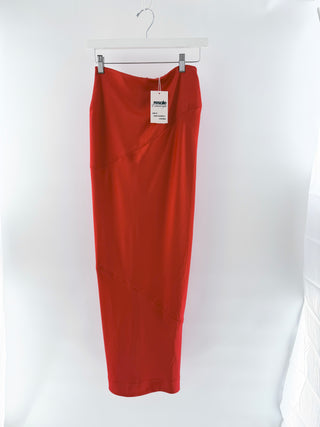 House of CB Colette Satin Low Waist Bodycon Maxi Skirt Scarlet Red Women's Size XS