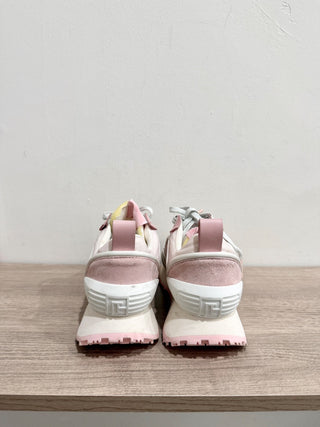 Balmain Racer Suede/Mesh Low-Top Chunky B-Court Sneakers White/Pink Women's 6