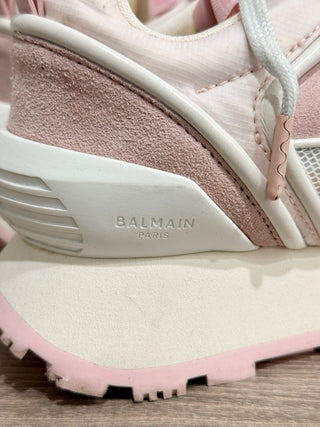 Balmain Racer Suede/Mesh Low-Top Chunky B-Court Sneakers White/Pink Women's 6