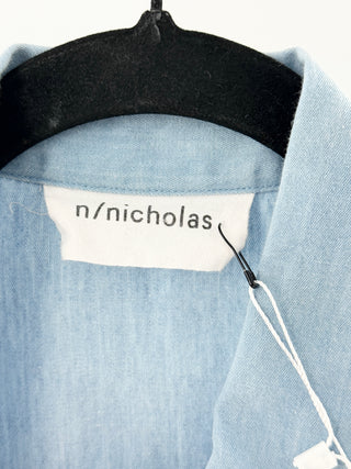 Nicholas Sleeveless Raw Hem Chest Pocket Chambray Button-Up Shirt Blue Womens 8
