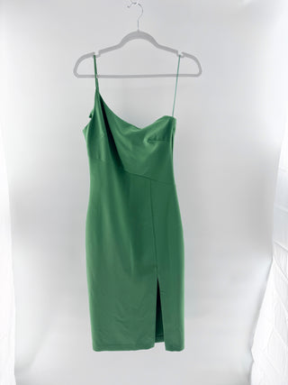 Likely Sleeveless One-Shoulder Side Slit Bodycon Midi Dress Green Women's Size 6