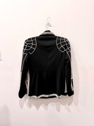 Primetime Pearl Beading Long Sleeve Shawl Lapel Formal Blazer Black Women's Small