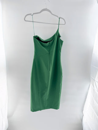 Likely Sleeveless One-Shoulder Side Slit Bodycon Midi Dress Green Women's Size 6