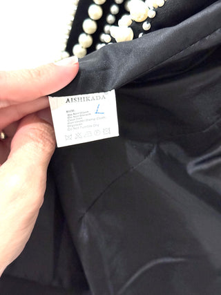 Primetime Pearl Beading Long Sleeve Shawl Lapel Formal Blazer Black Women's Small